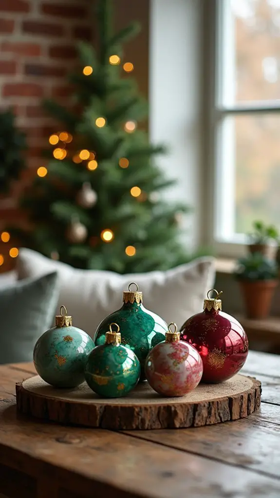 vibrant watercolor marbled ornaments