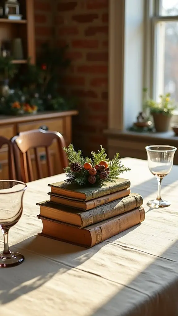 vintage books as decor