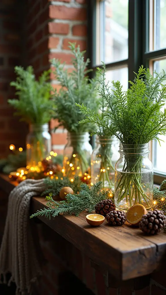 vintage jars with greenery