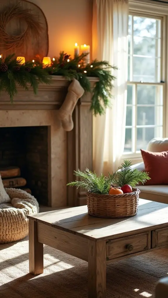 vintage ornaments with greenery