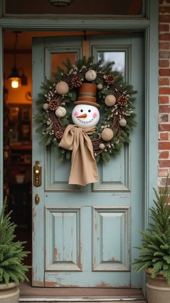 whimsical burlap snowman wreath