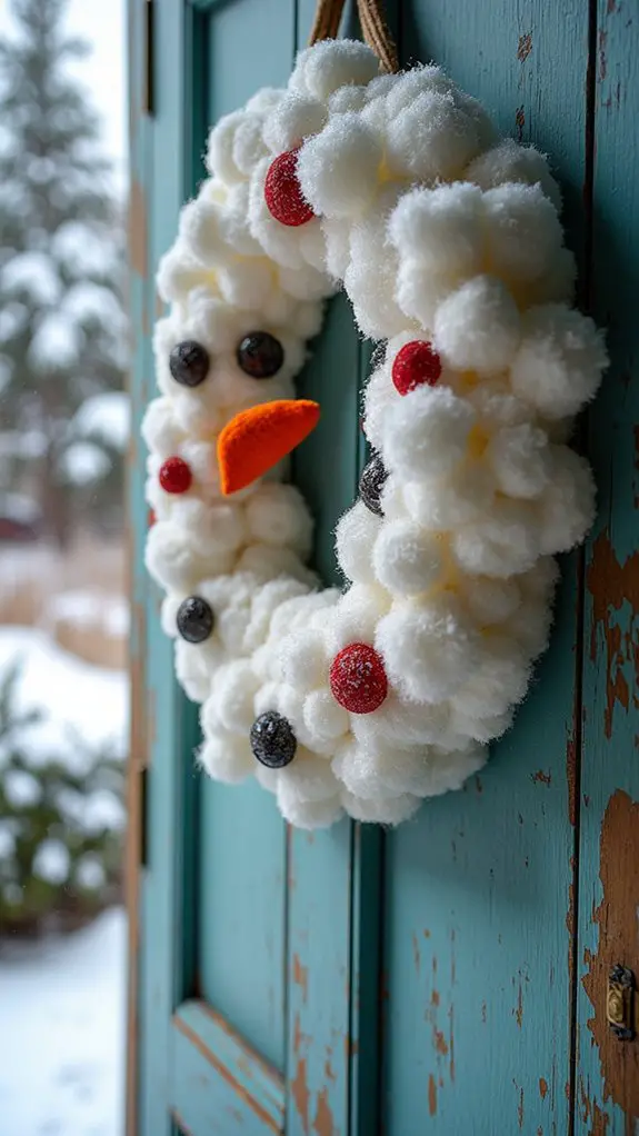 whimsical colorful snowman wreath