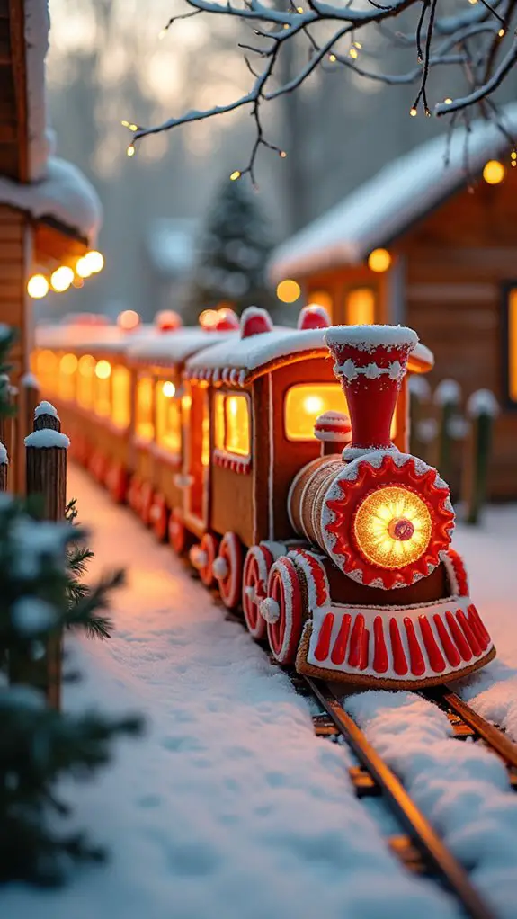 whimsical gingerbread train display
