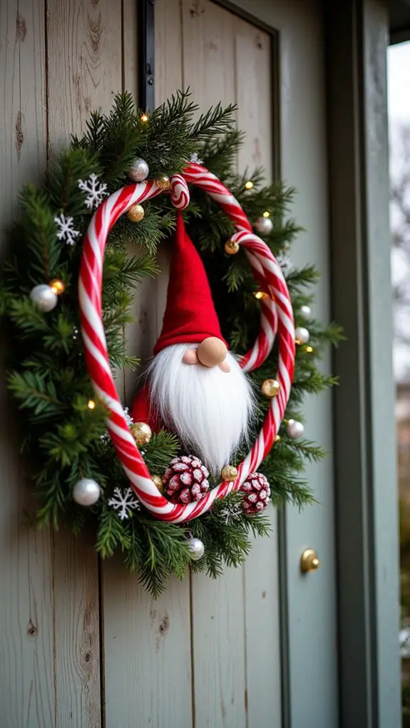 whimsical gnome candy cane wreath