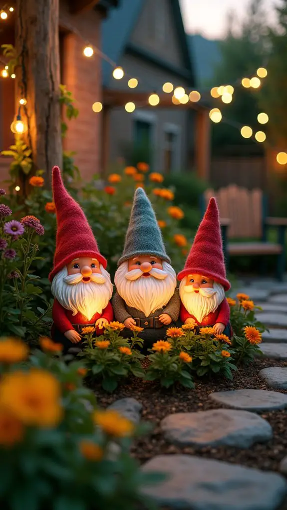 whimsical illuminated garden gnomes