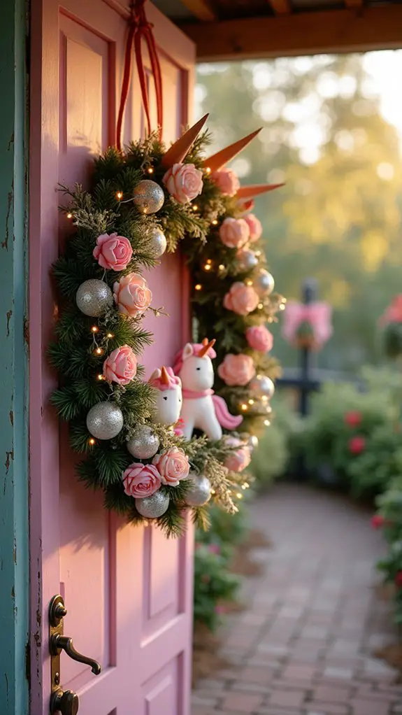 whimsical pink unicorn wreath