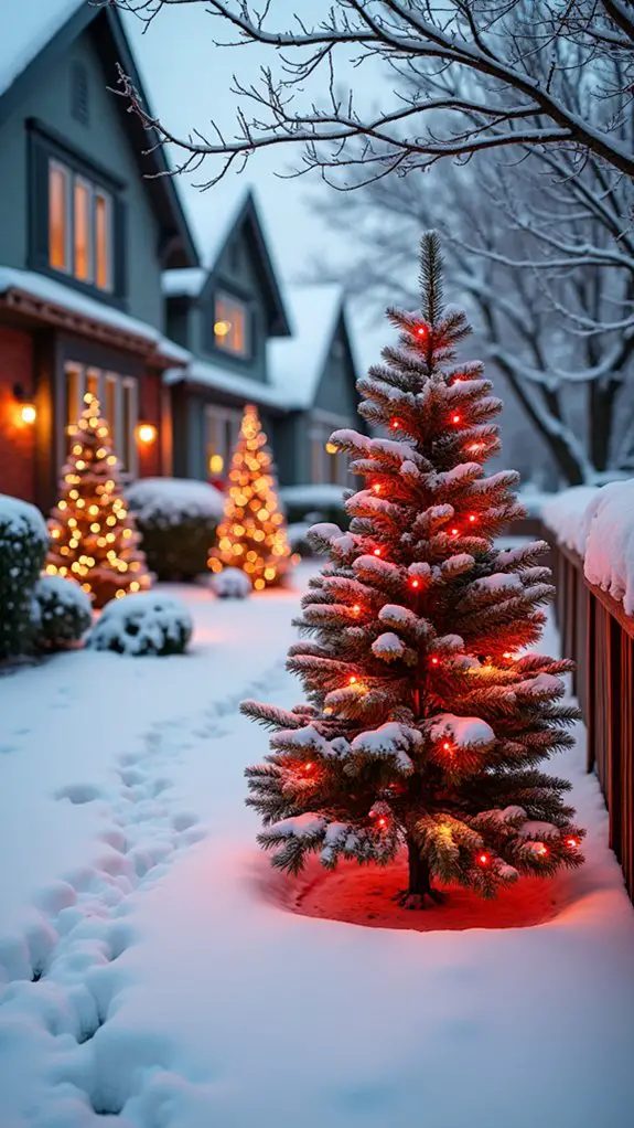whimsical red and white trees