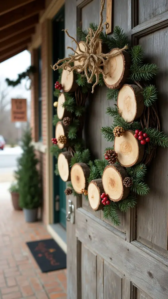 wooden slice pine wreath