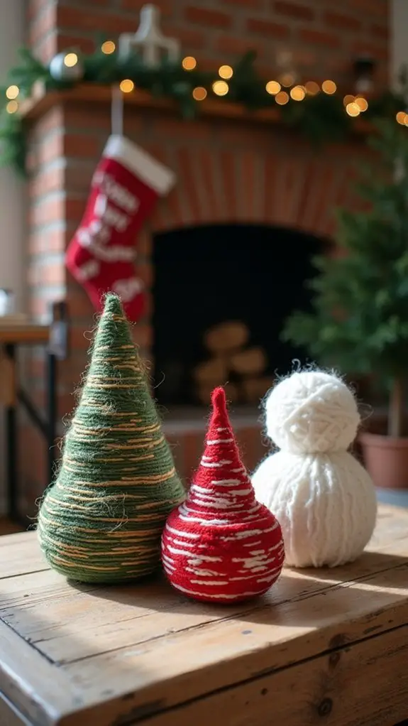 yarn wrapped holiday ornaments