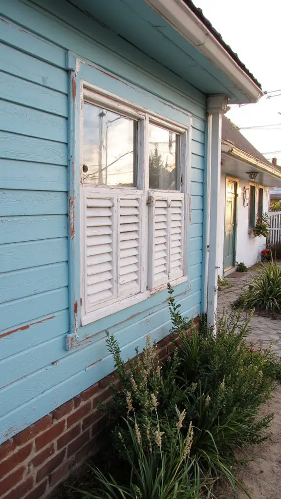 aqua cottage with shutters