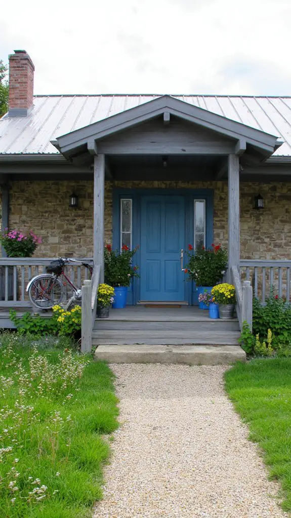 artistic gray blue farmhouse exterior