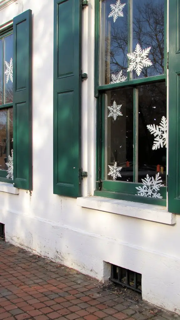 artistic snowflakes decorate windows