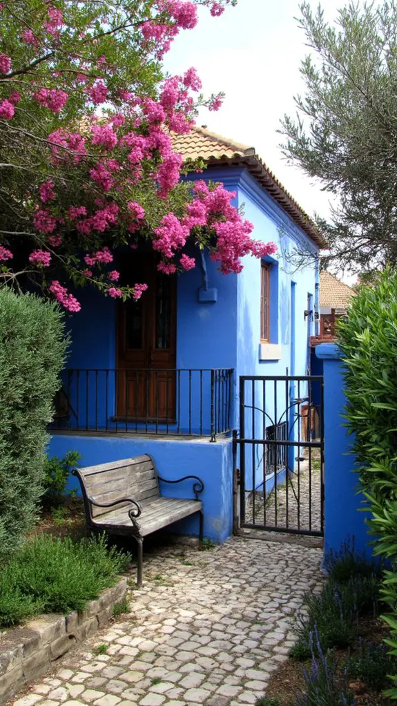 blue accents enhance landscaping
