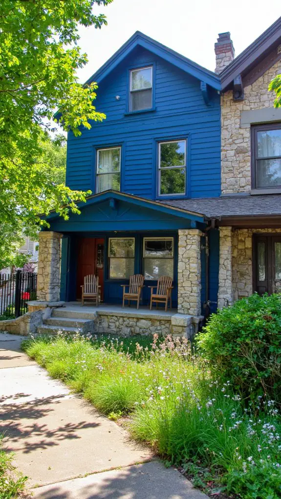 blue home with stone elegance