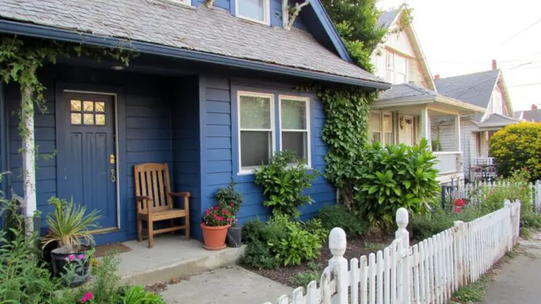 blue house with gray roof