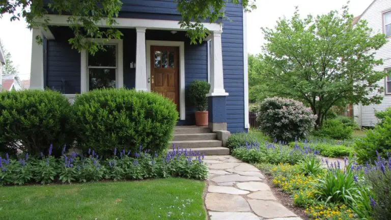 blue house with landscaping
