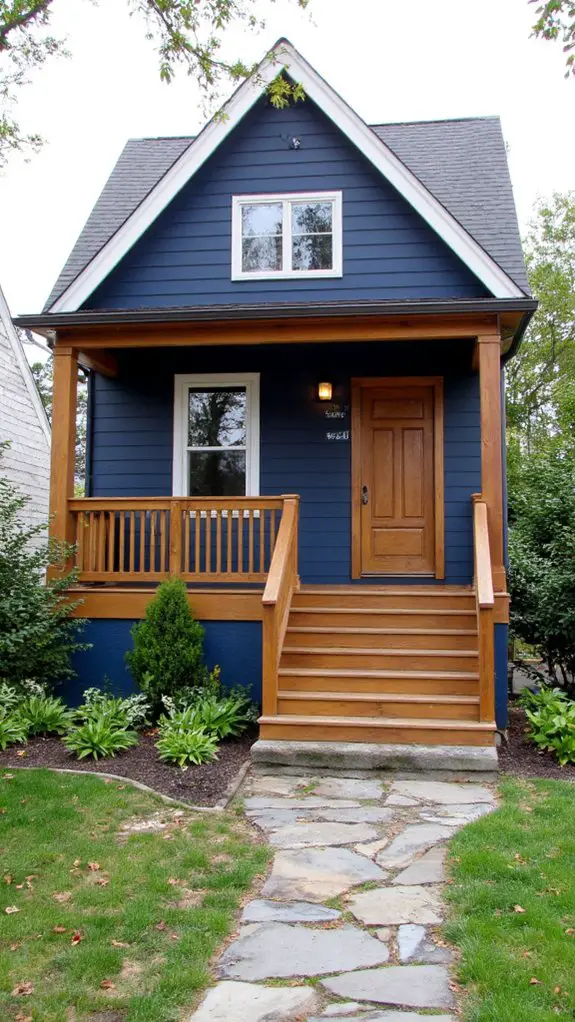 bold deep blue accents