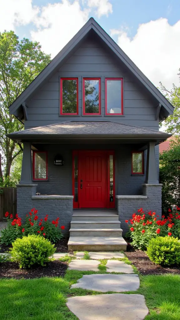 bold gray vibrant red accents