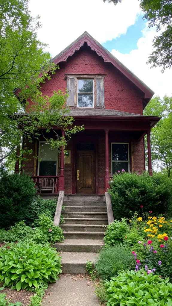 bold maroon lush greenery