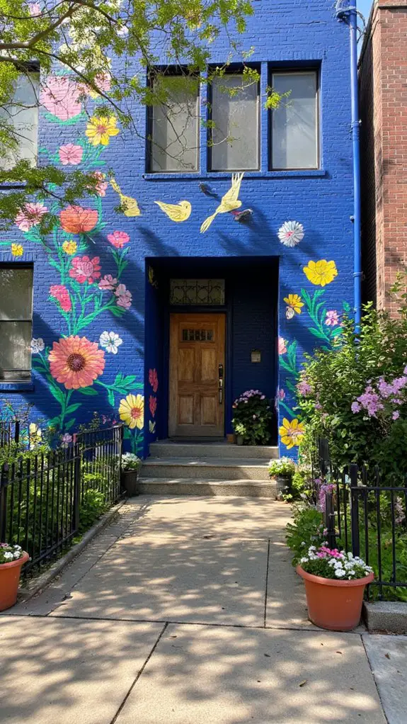 bold murals on blue