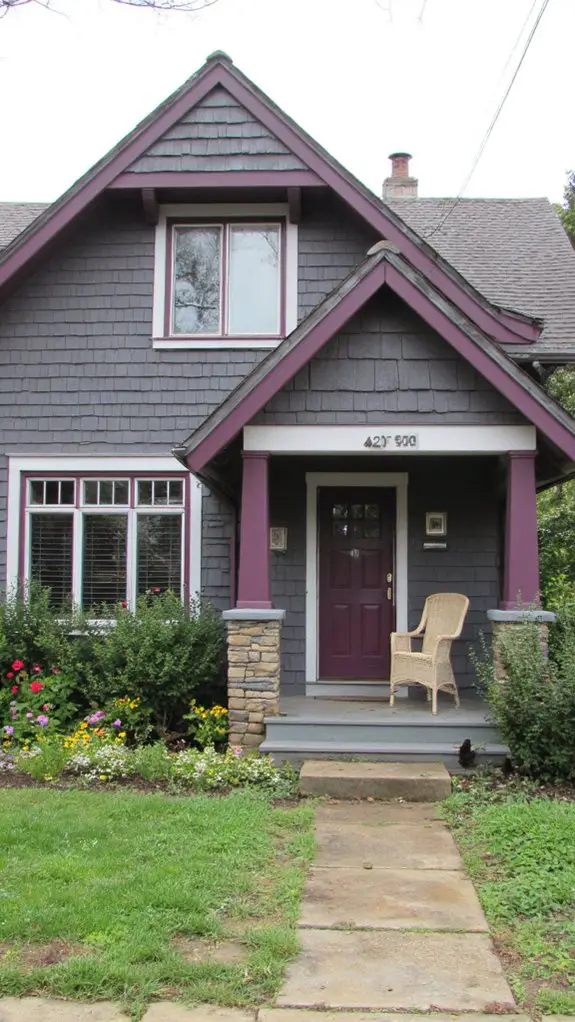 bold plum trim accentuates exteriors