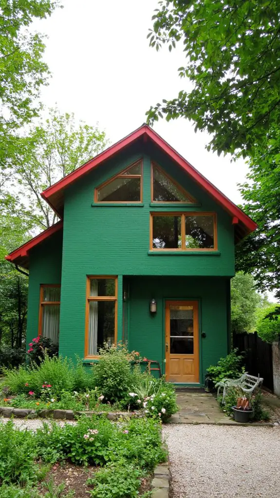 bold red accents contrast greenery