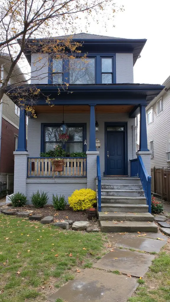 bold trim enhances gray brick