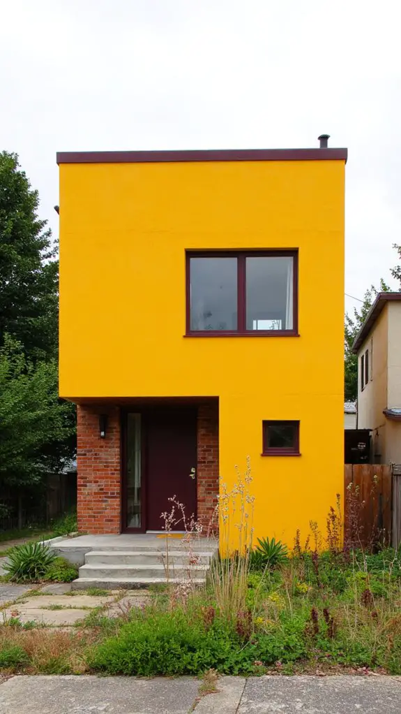 bold yellow maroon facade