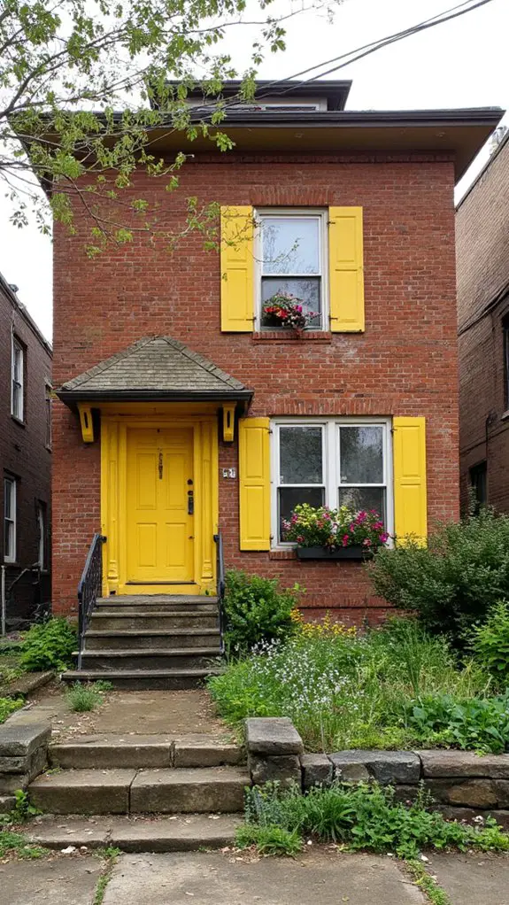 brown brick with yellow