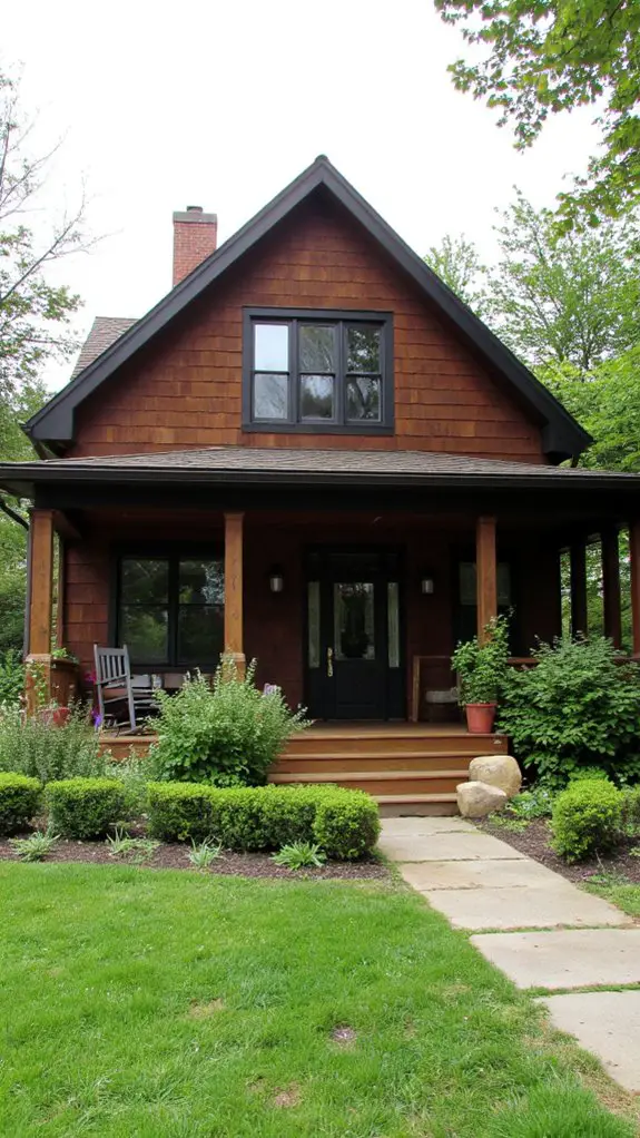 brown farmhouse with black frames