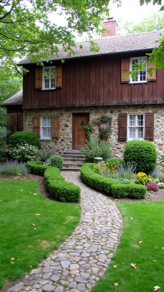 brown houses fieldstone accents