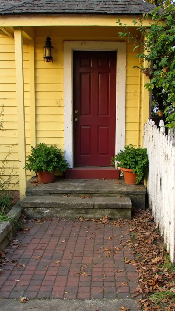burgundy door enhances warmth