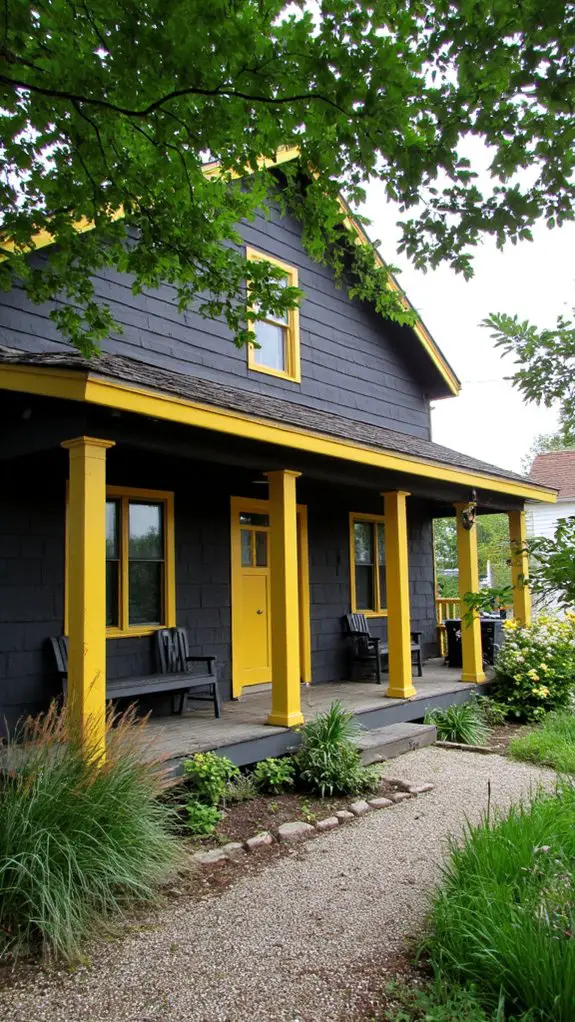 charcoal farmhouse with yellow trim