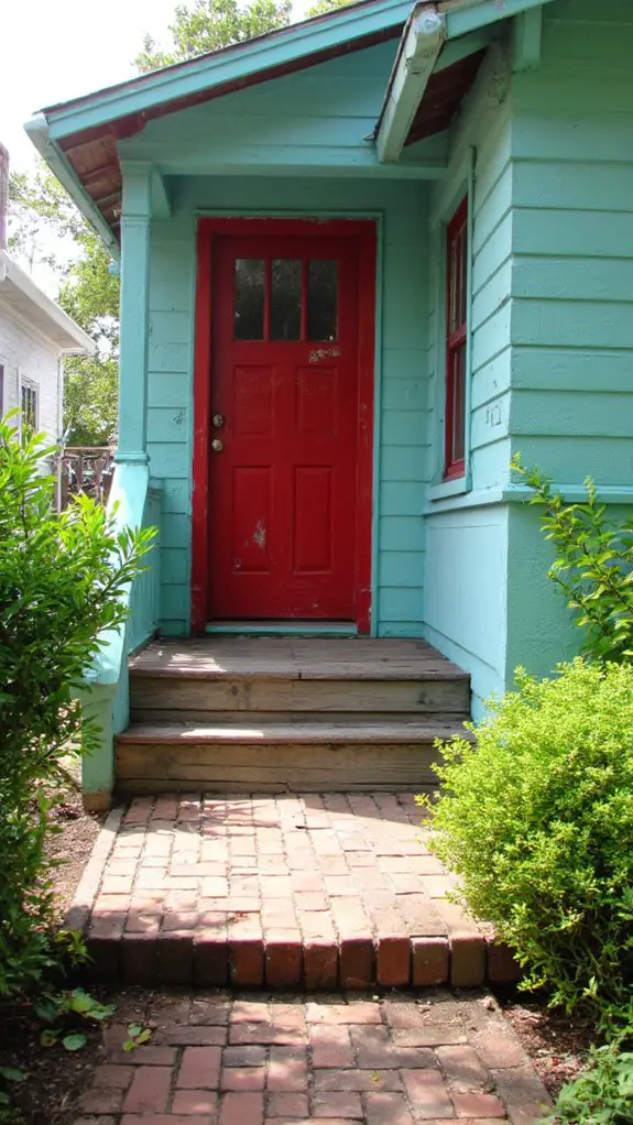 charming aqua with red