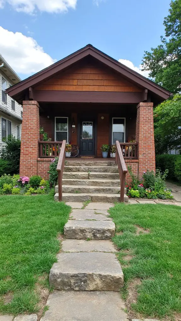 charming brown bungalow entrance