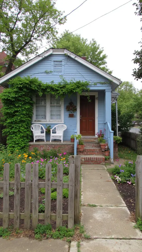 charming light blue bungalows