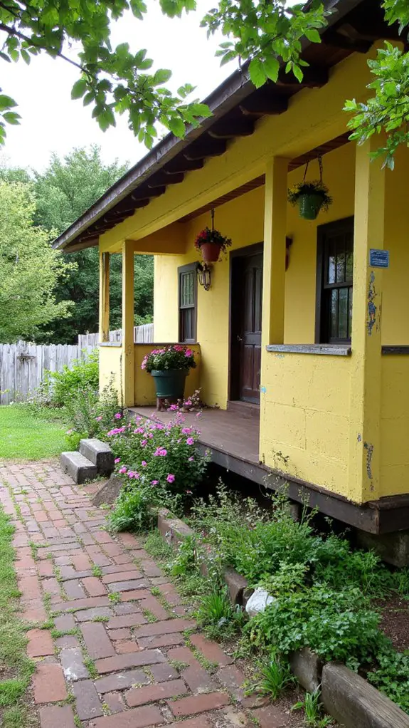 charming rustic yellow farmhouse