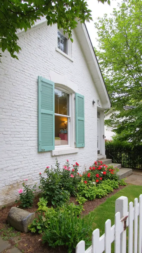 charming window shutters enhance exterior