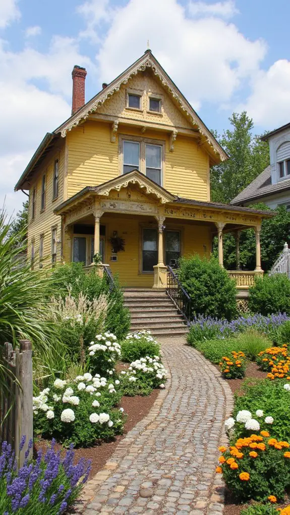 charming yellow exterior landscaping