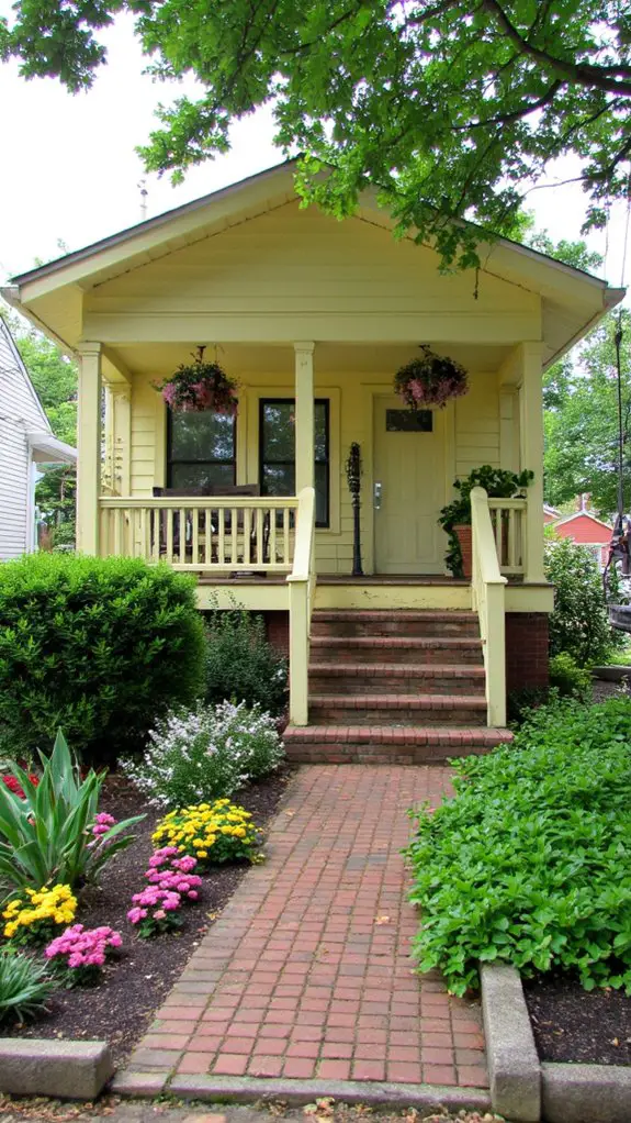 charming yellow home landscaping