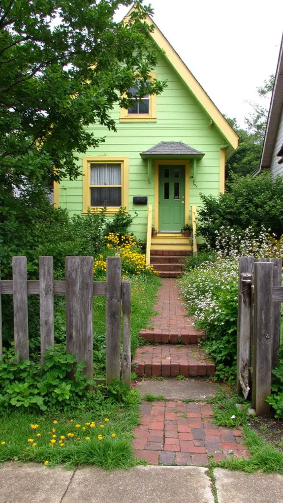 chartreuse cottage with blooms