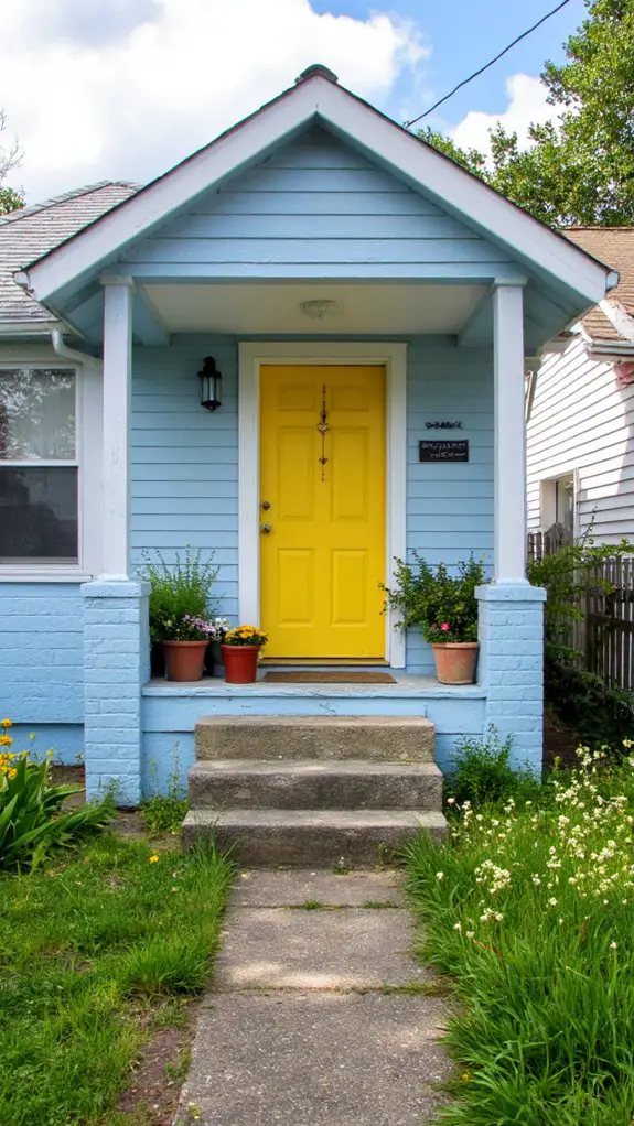 cheerful blue bungalow door