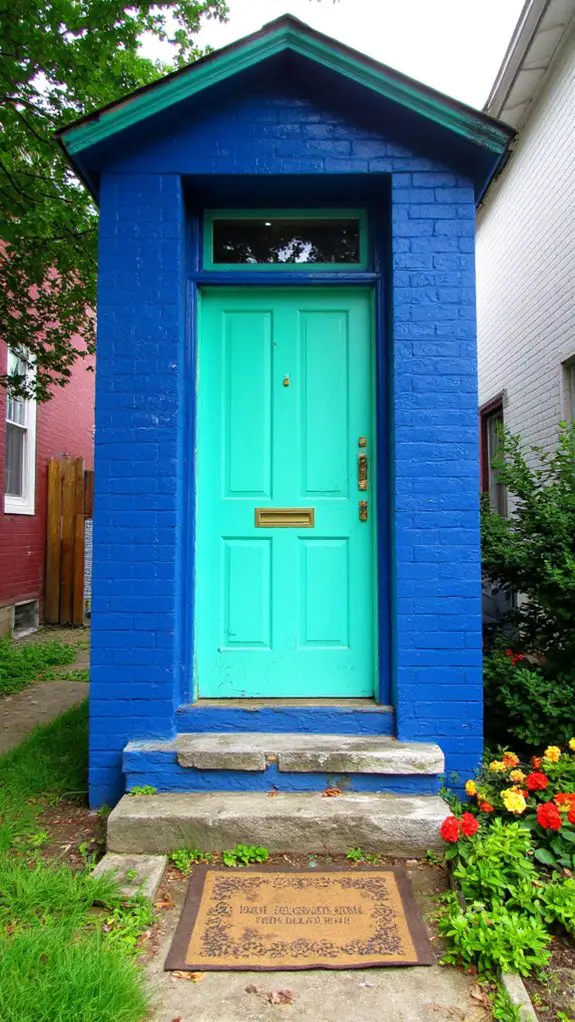 cheerful blue house entrance