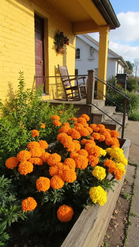 cheerful marigolds brighten walkways