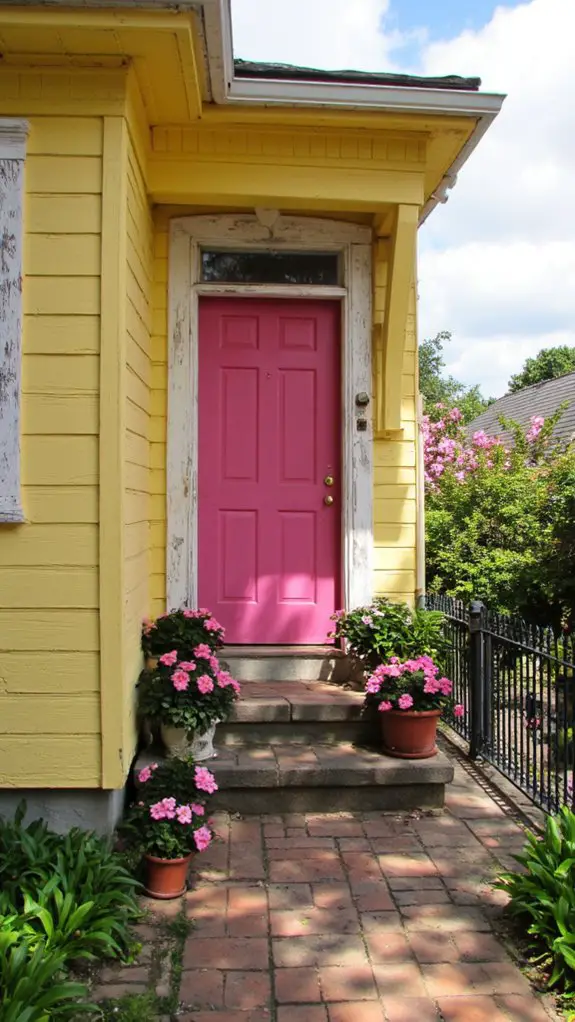 cheerful pink door contrast