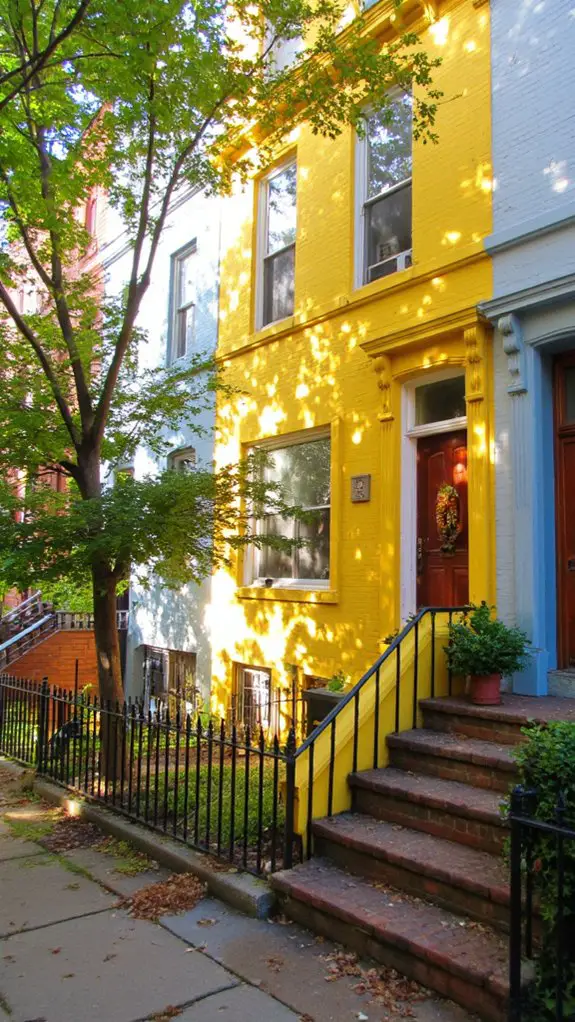 cheerful urban rowhouse facade