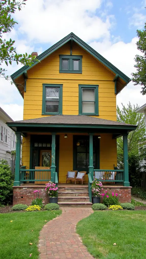 cheerful yellow craftsman porch