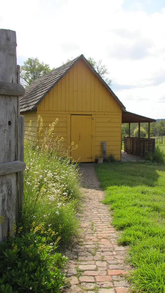 cheerful yellow farm shed