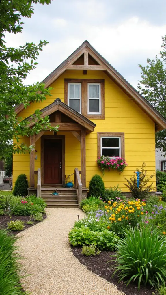 cheerful yellow modern farmhouse