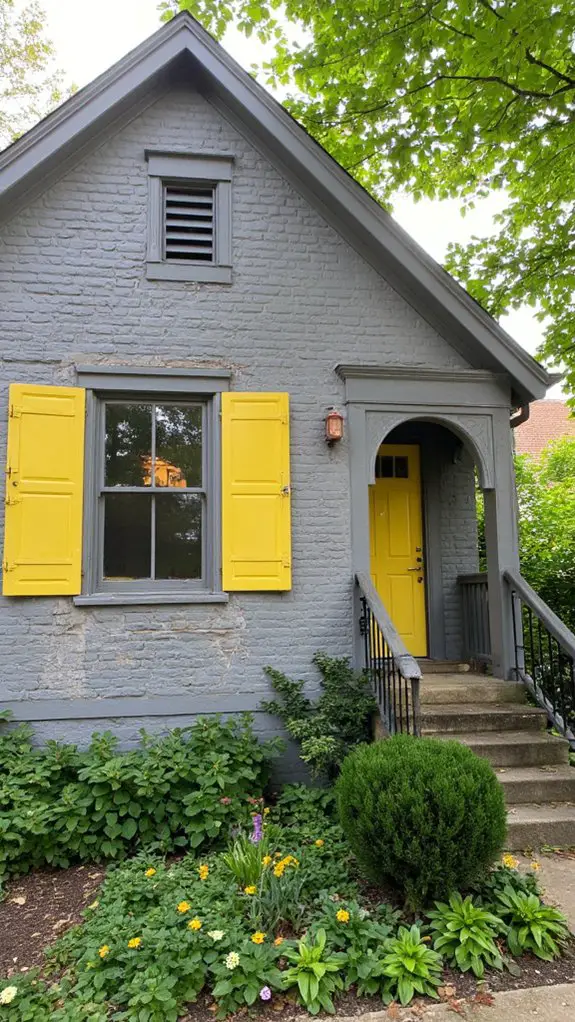 cheerful yellow shutters brighten